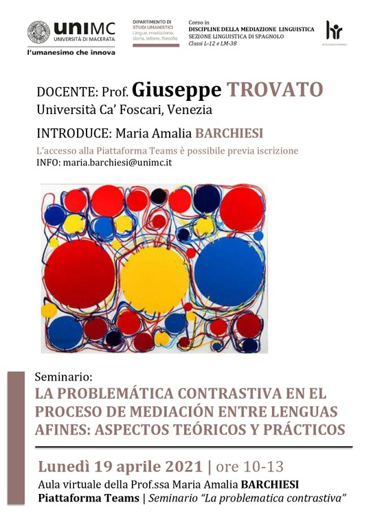 Locandina iniziativa evento spagnolo UNIMC Sezione linguistica DML