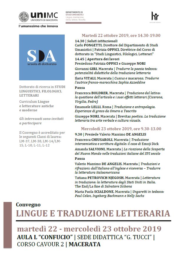 Convegno Lingue e traduzione letteraria