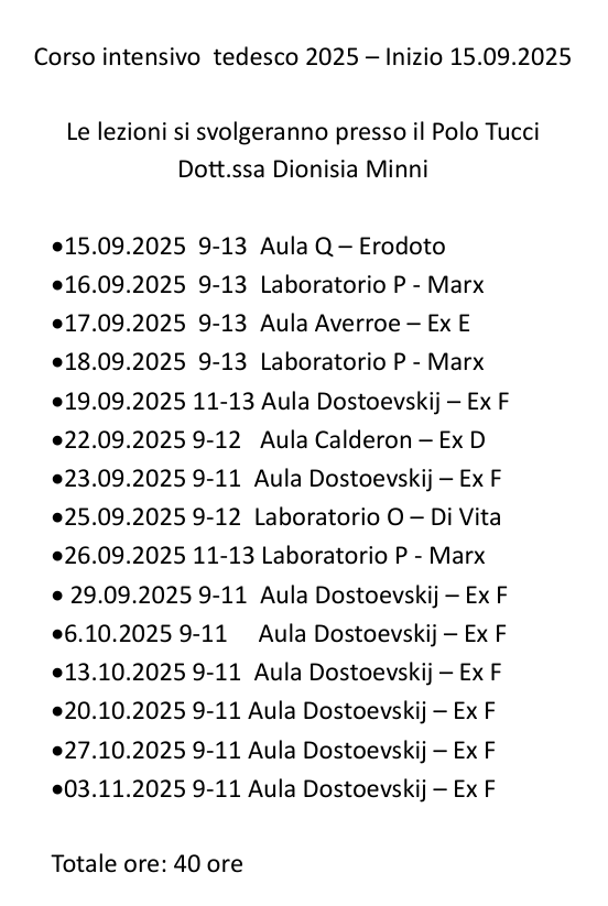 Calendario corso intensivo