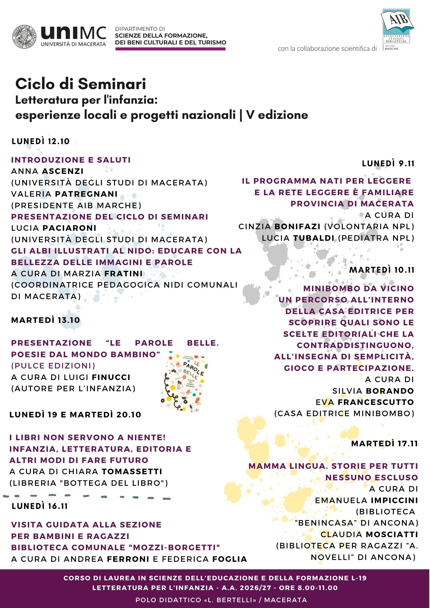Locandina del Ciclo di seminari Letteratura per l'infanzia 2026/2027