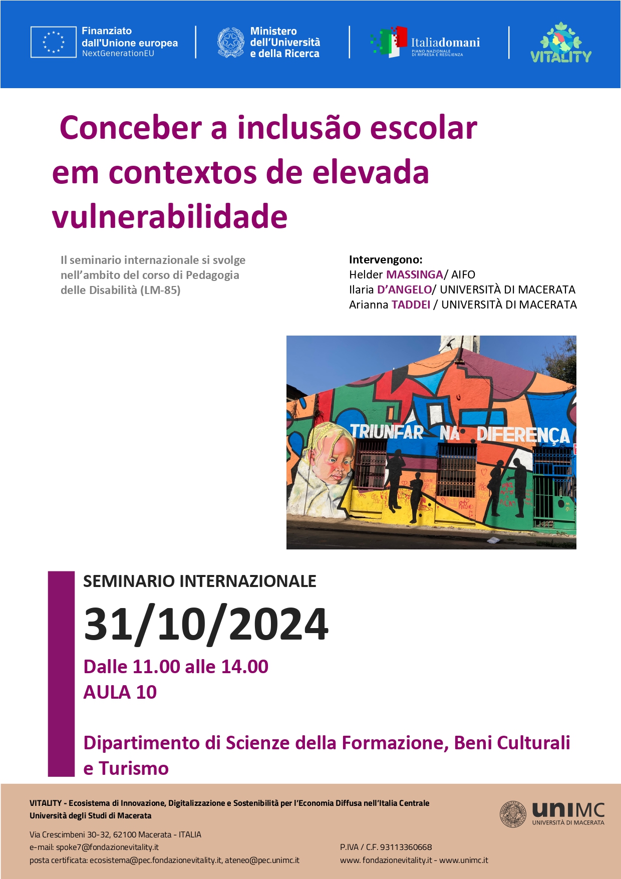 Seminario Internazionale:Conceber a inclusão escolar em contextos de elevada vulnerabilidade